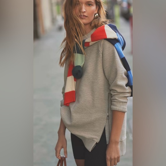 Varley Manning Crewneck Sweatshirt Ribbed Side Zippers Longline Relaxed Size L - Picture 14 of 14